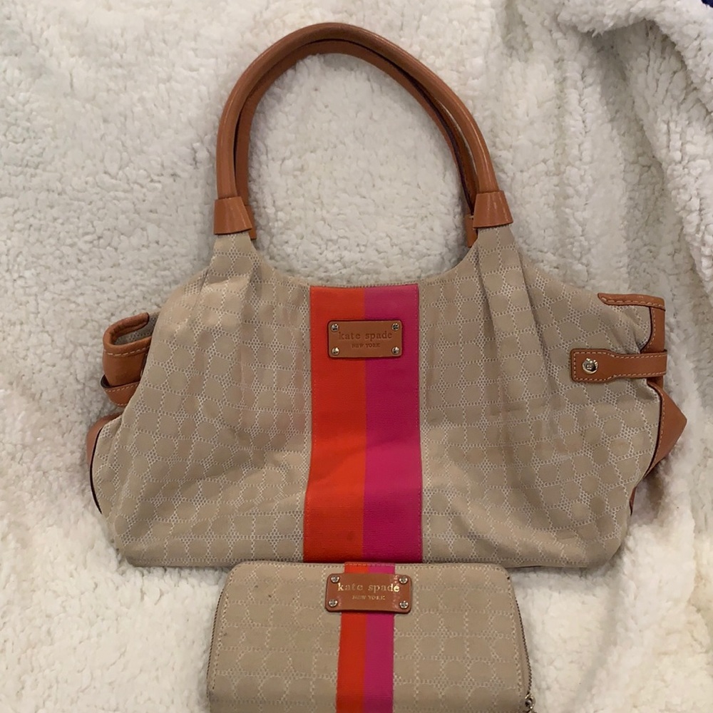 Kate Spade canvas shoulder bag with matching wallet.